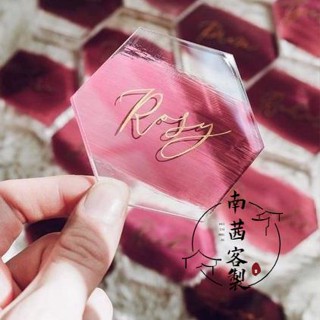 南茜客製 【全場客製化】【婚禮席位卡】席位卡 座位卡 指示牌 透明亞克力六邊形姓名卡 桌牌訂製長方形手繪