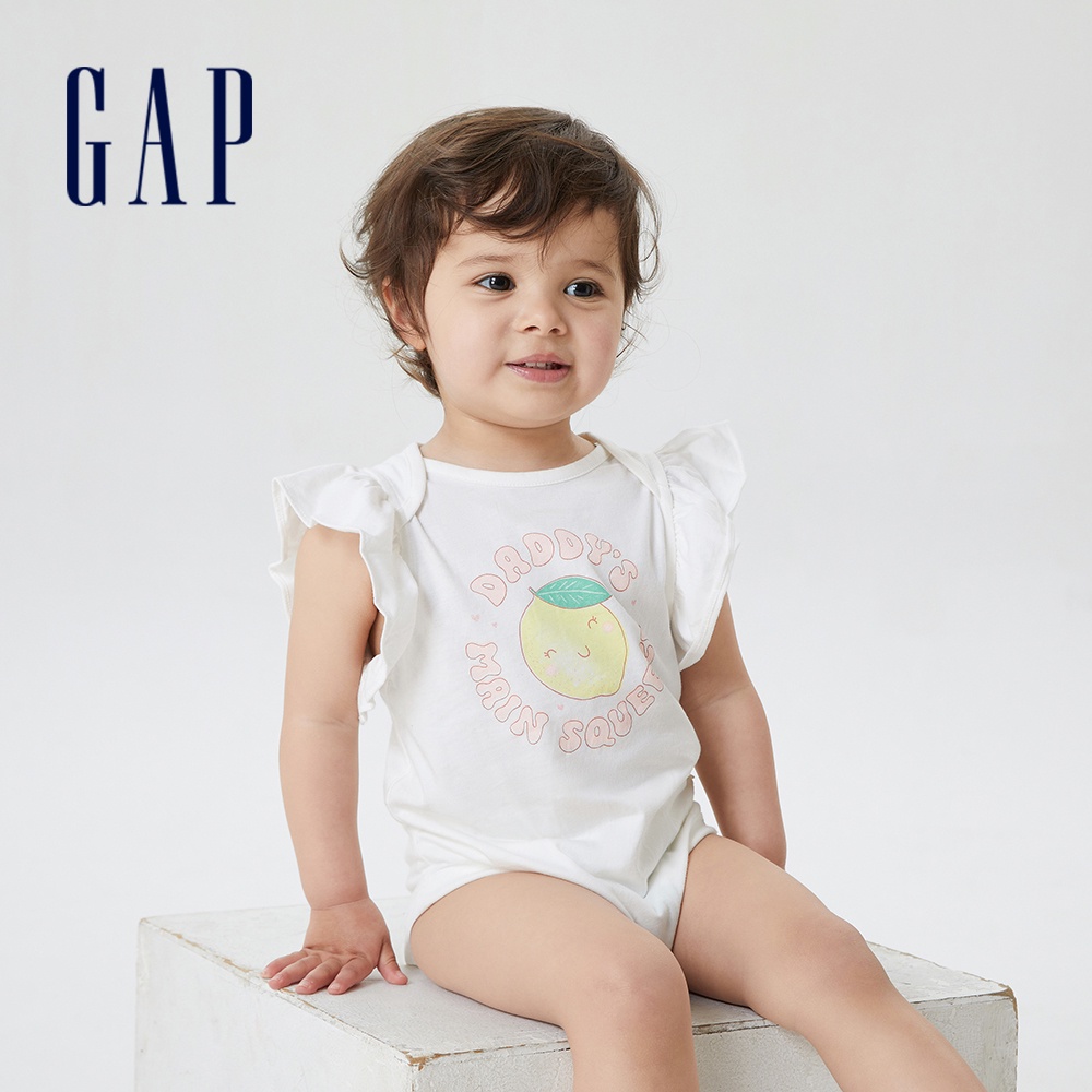 Gap 嬰兒裝 純棉印花短袖包屁衣 布萊納系列-白色(668117)