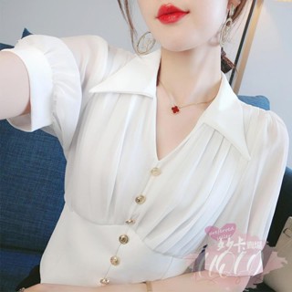 ✨熱銷✨👗👗氣質泡泡袖雪紡衫短款上衣女夏季2022年新款時尚洋氣別致漂亮小衫
