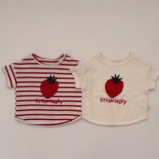 DUDU-韓版童裝2023夏裝兒童男童女童超大草莓休閒簡約舒適嬰兒寶寶T恤
