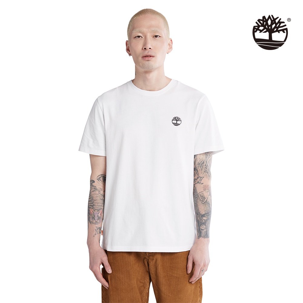 Timberland 男款白色有機棉背面跳色樹型Logo印花短袖T恤|A6A71100