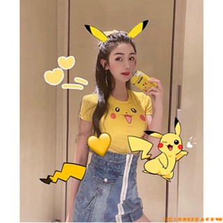 💕臺灣精品💕卡通可愛皮卡丘顯胸短袖T恤 網紅ins少女卡通短款露臍T恤 緊身上衣美麗女神