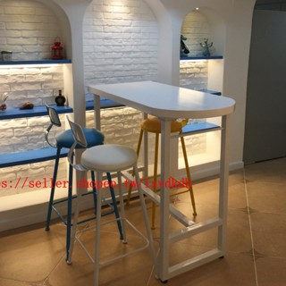 新品 代客組裝 低價簡約白色靠墻實木圓弧形小吧臺桌家用高腳桌餐臺咖啡店長條桌椅子