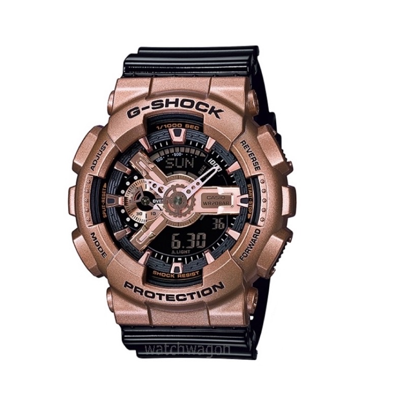 二手* Casio 卡西歐 G-SHOCK 黑玫瑰金配色 指針數位雙顯 GA-110GD-9B2