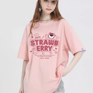 純棉草莓熊 短袖t恤 女裝 新款夏季潮牌寬松 t恤 半袖 短t 上衣
