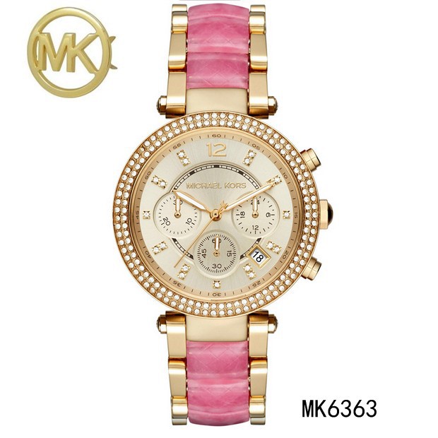 凯丽二手-原廠公司貨Michael Kors MK新款鋼帶三眼鑲鑽石英圓盤女士腕錶MK手錶女MK6363
