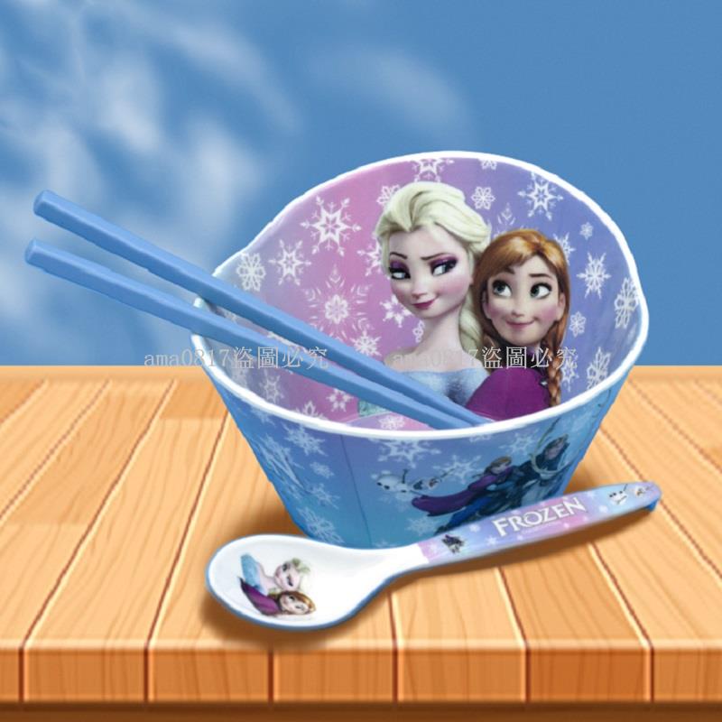 熱銷#愛莎公主碗勺套裝艾莎兒童碗冰雪奇緣女童餐具筷子寶寶愛沙吃飯碗