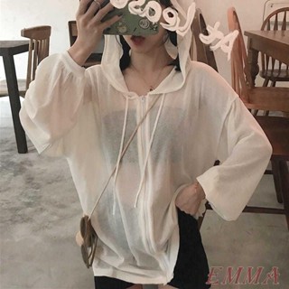 胖妞不愁Emma大尺碼300斤特大碼女裝韓版寬松長袖連帽純色開衫防紫外線時尚防曬衣女透氣薄款百搭外套ins潮