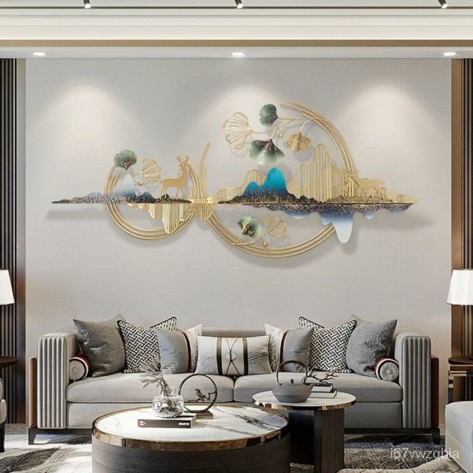 現代輕奢客廳沙髮背景墻裝飾臥室墻麵裝飾時尚銀杏葉掛件鐵藝壁飾