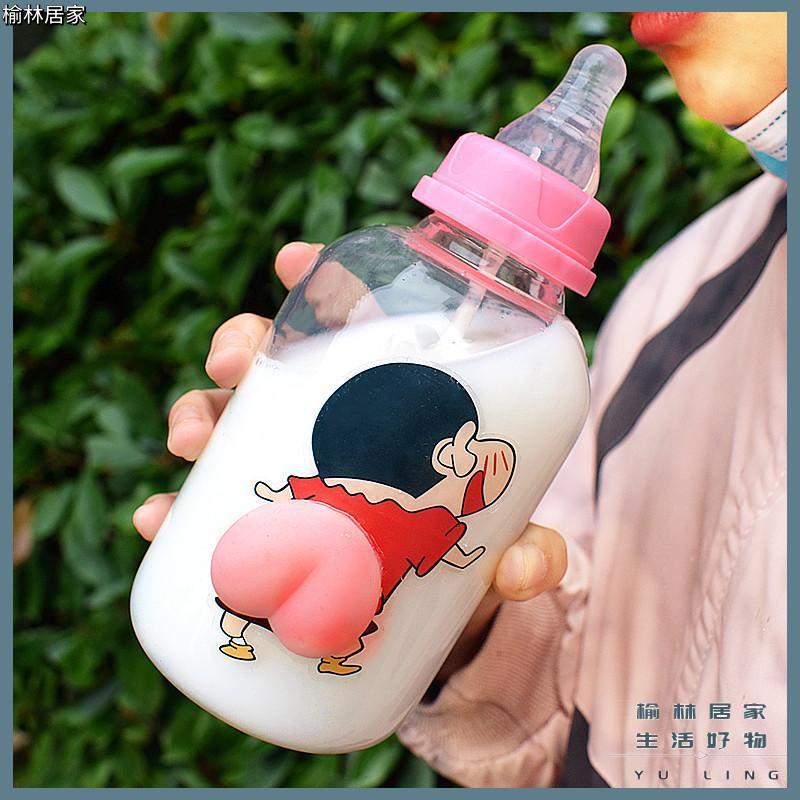 『榆林居家』學生隨手杯成人奶嘴成人奶瓶韓版女創意個性奶瓶玻璃可愛奶瓶 新解壓杯卡通可愛高顏值成人奶瓶大容
