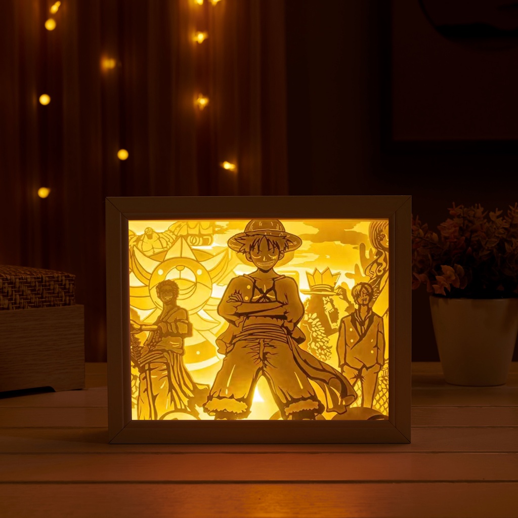 桌面發光裝飾畫🍓紙雕燈海賊王系列手工diy情人節生日紀念禮物創意少女浪漫3D夜燈