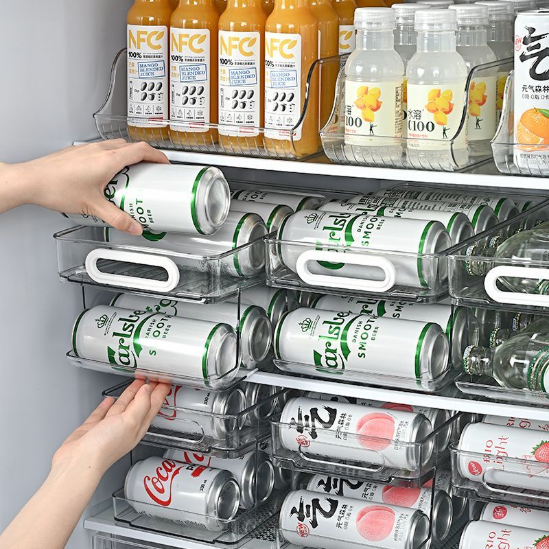 桃園發貨*冰箱飲料啤酒收納盒 雙層滾動設計易拉罐儲物架冷藏可樂雪碧整理盒 冰箱收納盒