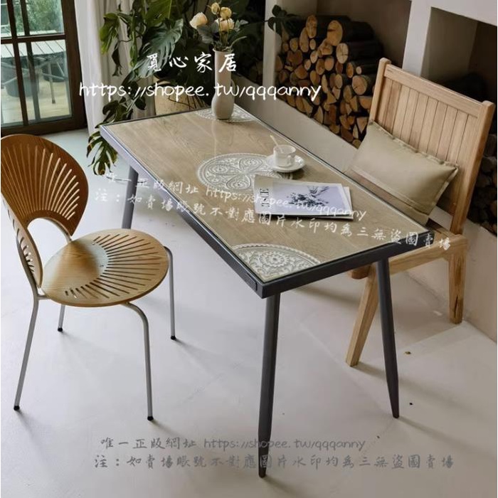 &lt;覓心家居&gt;799美式鐵木雕花餐桌法式復古簡約餐臺歐式長方形辦公會議桌工作