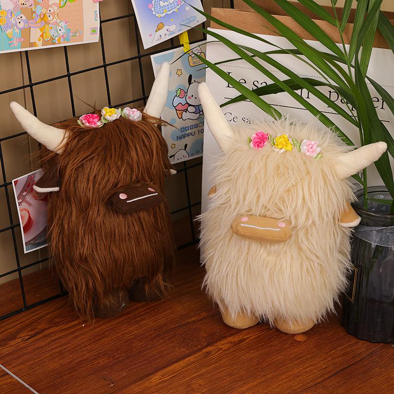 市場熱銷 Highland Cow 可愛花朵牦牛裝飾玩偶蘇格蘭高地牛玩具