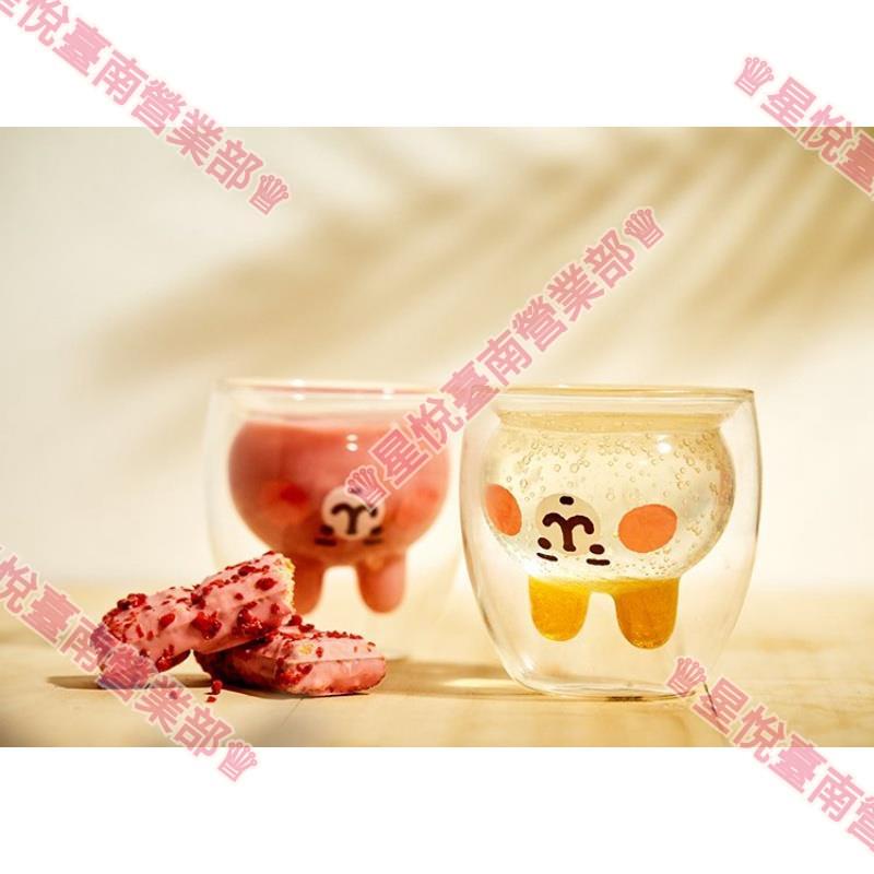 新竹免運♨日本卡娜赫拉kanahei粉紅兔兔透明雙層玻璃杯臺灣限定貓爪杯150ML