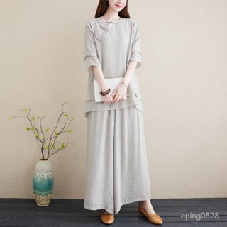 禪服 太極服 武術服 中國風 茶道服 表演服 女棉麻 居士服 打坐服 套裝 瑜伽 茶藝 太極拳 練功 棉麻 瑜伽服 夏季