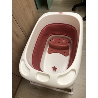 i-smart 二手 胭脂紅 折疊浴缸 超級神桶折疊浴桶 含圖一小椅子及圖四全新配件