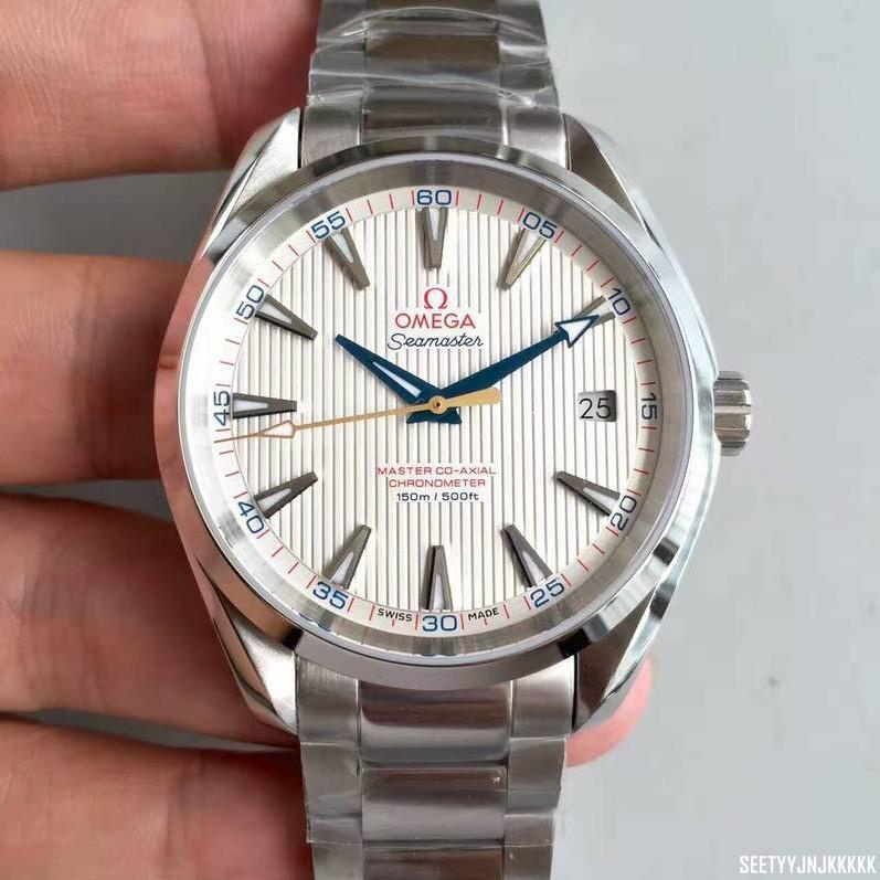 歐米茄 Omega seamaster 150m白殼白面藍數字藍指針鋼帶 商務紳士錶 男式機械腕表 A8500
