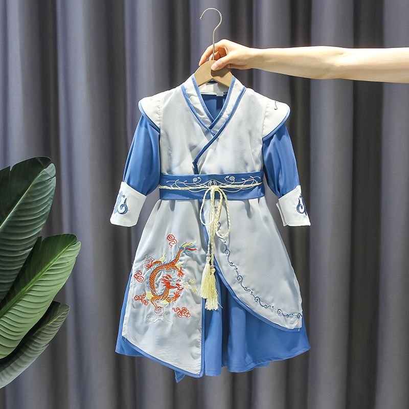 男童漢服中中國風長袍寶寶春季童裝兒童春款時髦唐裝表演服兩件套潮