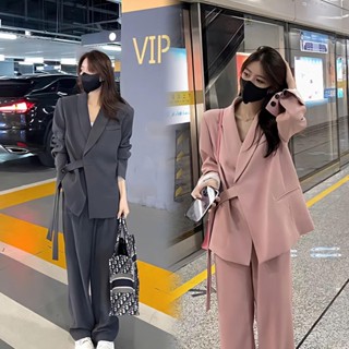 休閒西服高階設計感綁帶西裝外套2023春季新版韓係時尚西裝套裝女 運動套裝女 兩件式套裝 休閒套裝 短褲套裝 夏季潮流套