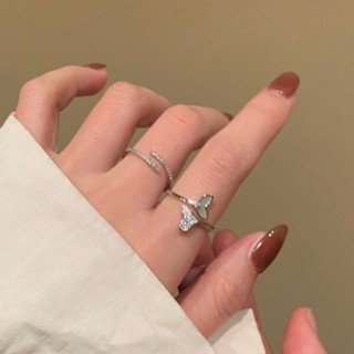 日韓風愛心微鑲魚尾開口戒指女輕奢小眾設計ins風新款通懃高級感潮酷簡約甜美小清新日常百搭時尚個性小眾歐美辣妹風對戒指環