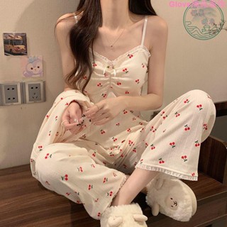 睡衣女春秋新款吊帶長袖公主風蕾絲花邊帶墊純色家居服三件套裝冰絲 短袖 套裝 韓版 女生睡衣 休閒 居家服 睡衣女