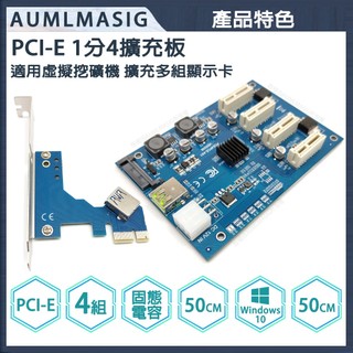 PCI-E 1轉4轉接卡虛擬挖礦機 擴充多組顯示卡 PCI-E 1X 雙大4PIN供電PCI-E 4組