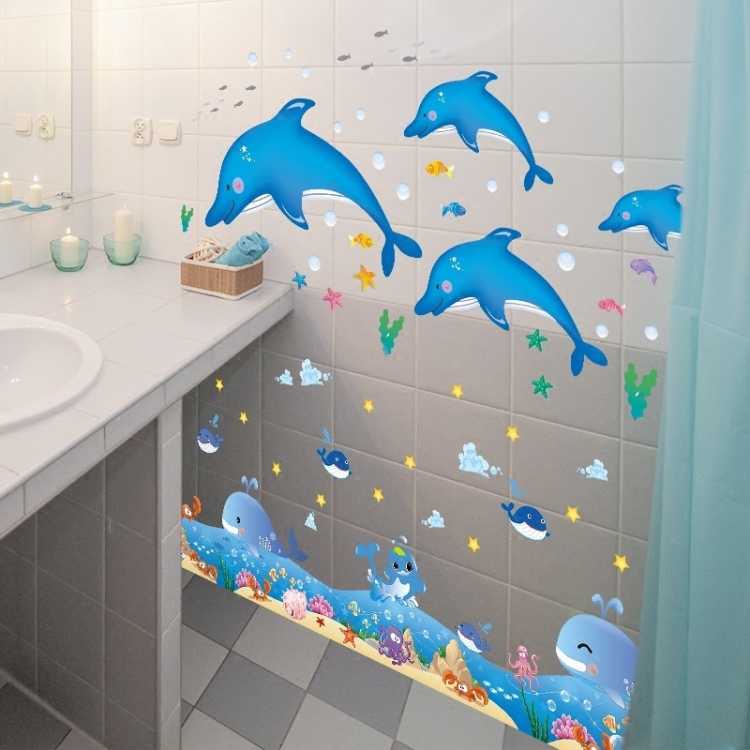 墻貼墻紙墻壁紙自粘衛生間浴室卡通墻貼畫海底世界魚防水雙面貼紙