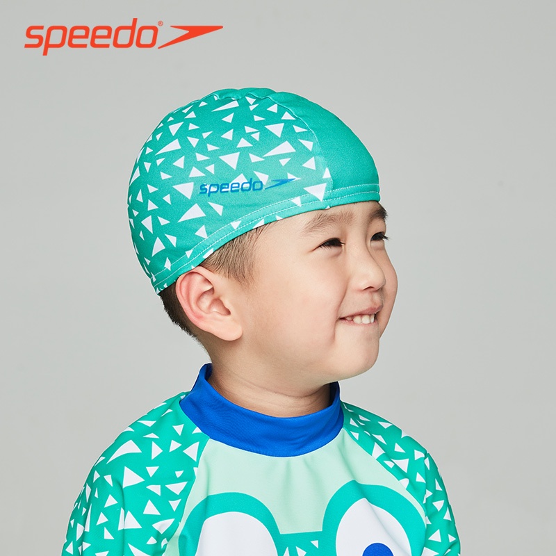 Speedo速比濤兒童泳帽舒適不勒頭透氣抗氯布料可愛印花布料游泳帽