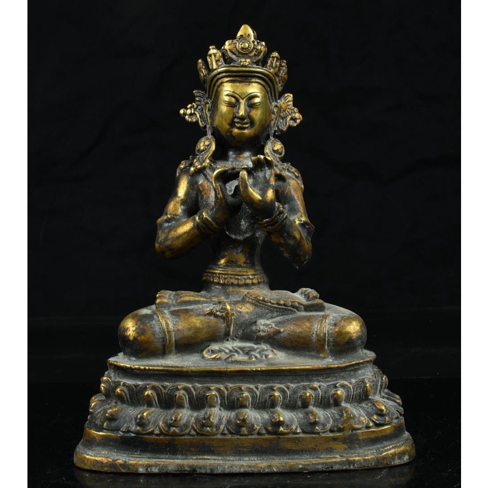純銅 擺件 佛像 藏傳尼泊爾純銅泥拓金度母觀音佛像，老銅舊貨珍品收藏。23*17*15重量5.04斤28526028