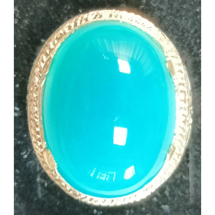 台灣藍寶，男戒，13克拉，冰透放光玻璃質，指圍14。