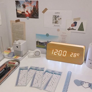 LED Digital wooden voice control alarm clock usb bedside ala