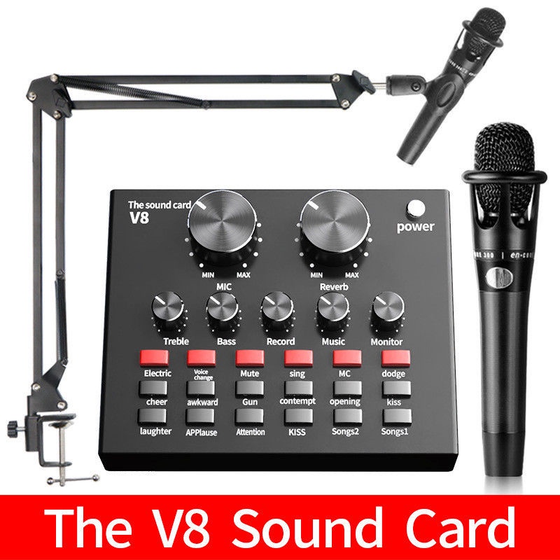 V8 live sound card mobile phone computer microphone set聲卡