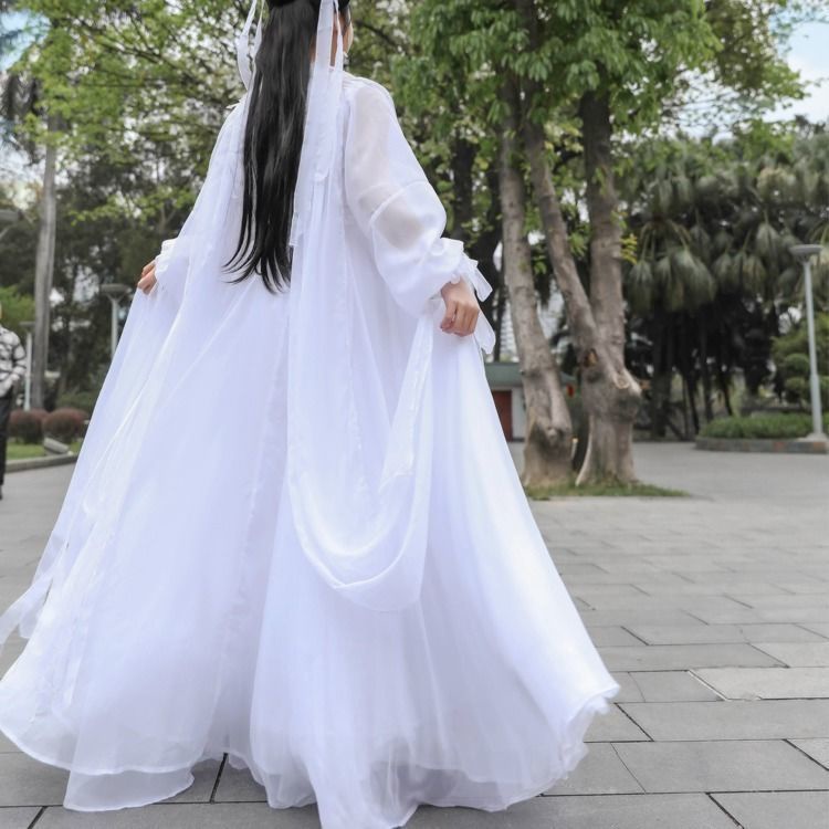 新中式 新白娘子鞠婧祎同款蕓溪漢服白色超美仙女古裝襦裙薄紗仙氣服裝