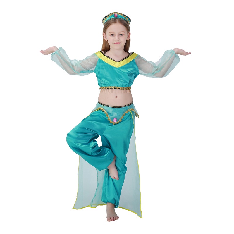 【Cosplay服飾】萬聖節綠色阿拉伯女童演出服 兒童肚皮舞印度舞蹈茉莉公主裙服裝 DQQ4