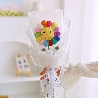 笑臉向日葵毛線花束 成品｜手工鉤針太陽花 DIY成品 插花擺飾 畢業卡通花束 手作禮物不凋花