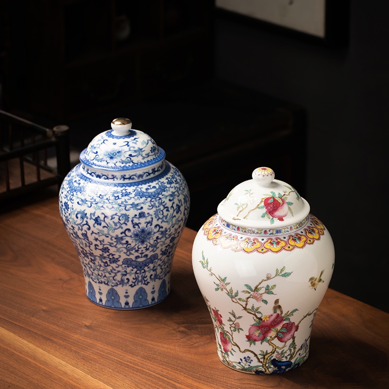 中式 陶瓷 茶葉 罐 密封 罐 居家 客廳 擺件 將軍 罐 復古 風 綠茶 紅茶 儲存 罐子 茶葉罐 中式陶瓷罐