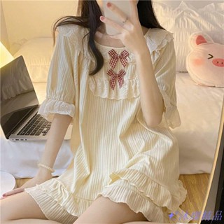 【超值特惠🥇】日系甜美ins睡衣 女生短袖睡衣 兩件式睡衣套裝 少女蕾絲睡衣 花邊蝴蝶結荷葉邊睡衣 短褲睡衣 居家服