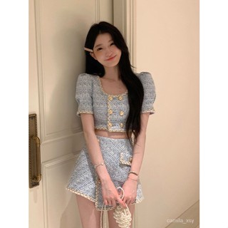 優質好貨 兩件套 高階感氣質撞色小香風上衣+高腰顯瘦不對稱半身裙套裝女夏 Y96V
