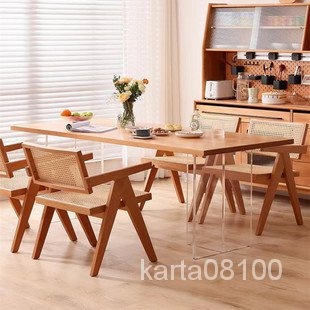 北歐實木餐桌簡約現代小戶型原木長方形傢用餐桌組閤長條桌椅組閤