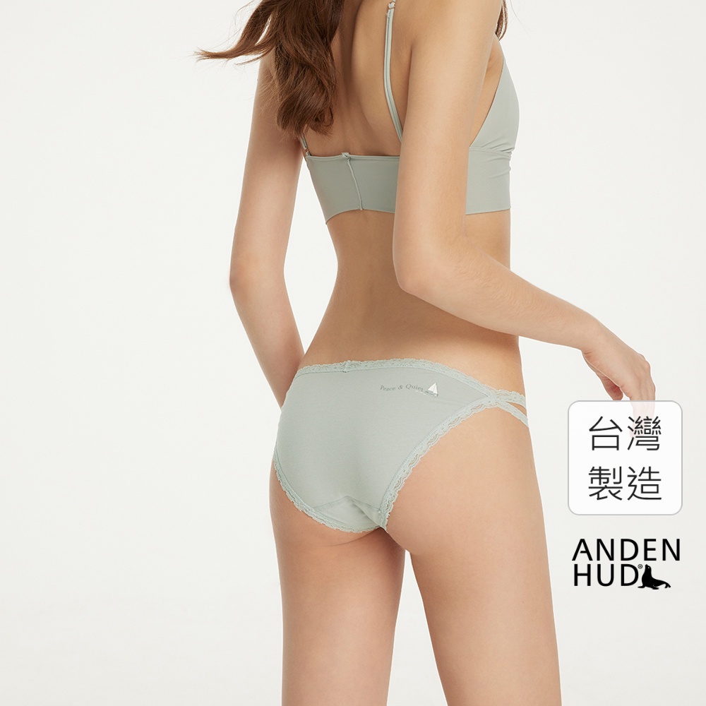 【Anden Hud】休息一夏．雙蕾絲邊高衩低腰三角內褲(沐日藍-平靜帆船) 純棉台灣製