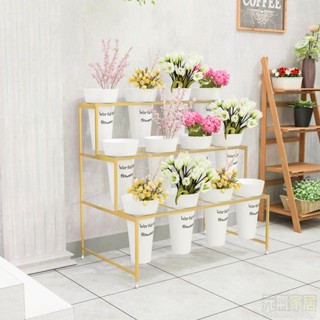 北歐金色鐵藝花店花架可移動花架帶萬向輪鮮花展示架貨架鮮花桶架層架 置物架 花架