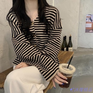 超值特惠🥇韓版寬鬆針織上衣秋冬針織外套條紋上衣
