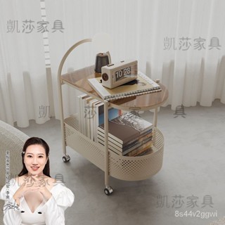 【熱銷🔥免運🚛】 奶油風網紅小推車 玻璃邊幾 可移動小茶幾 置物架 帶輪子 桌子 沙發邊櫃 臥室宿捨置物架