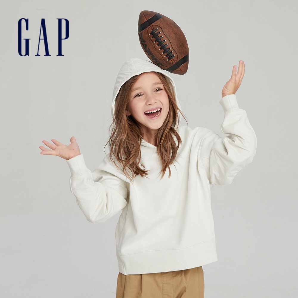Gap 女童裝 Logo帽T 空氣三明治系列-白色(797490)