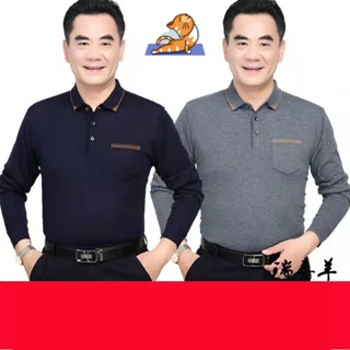🔥【中老年男裝】排汗透氣長袖t恤翻領上衣 polo衫長袖 爸爸衣服POLO衫 男士上衣 成熟男裝polo衫