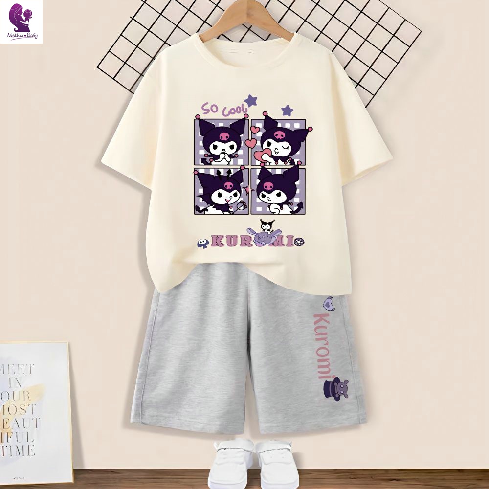 女童夏裝 女童短袖套裝 兩件式 庫洛米衣服男女童純棉套裝 夏季新款中大童洋氣可愛短袖短褲兩件套