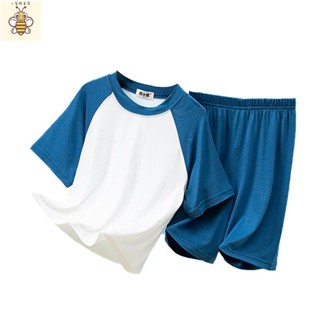 小蜜蜂童裝 男童睡衣 居家服莫代爾薄款兒童睡衣夏季男女孩薄款短袖短褲中大童空調家居服套裝