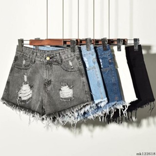 ⚡中大碼女裝⚡牛仔短褲 90公斤內可穿 顯瘦高腰破洞女夏潮毛邊闊腿胖mm200斤寬鬆加肥加大碼a字熱褲
