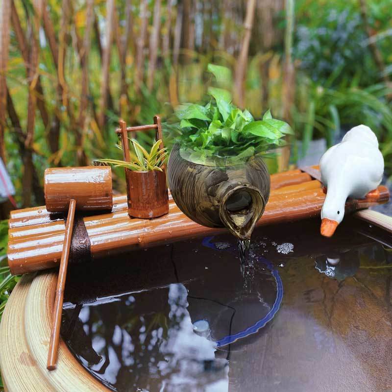 魚缸流水器  創意擺件 竹子流水 流水槽 藝術擺件陶瓷魚缸竹子流水過濾器圓缸水缸增氧魚缸過濾循環系統造景擺件